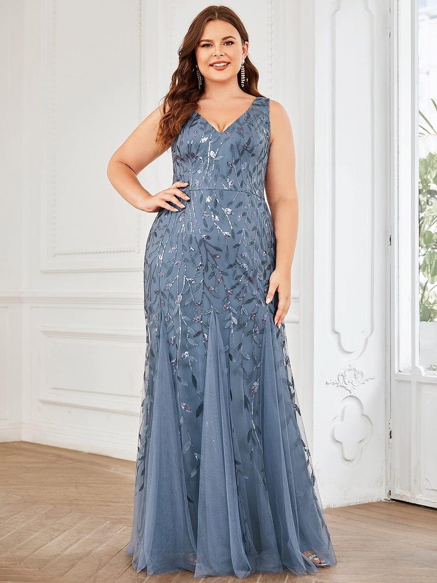 Plus Size V-Neck Sequin Long Mermaid Formal Dresses & Gowns