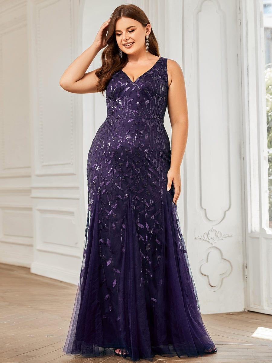 Straps Lavender Applique Sequin Mermaid Evening Dress #Color_Dark Purple