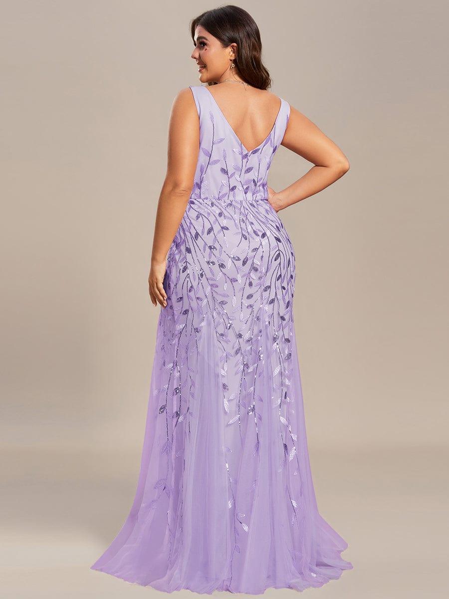 Straps Lavender Applique Sequin Mermaid Evening Dress #Color_Lavender