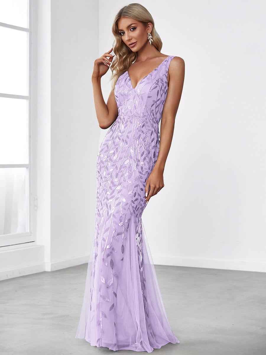 Straps Lavender Applique Sequin Mermaid Evening Dress #Color_Lavender