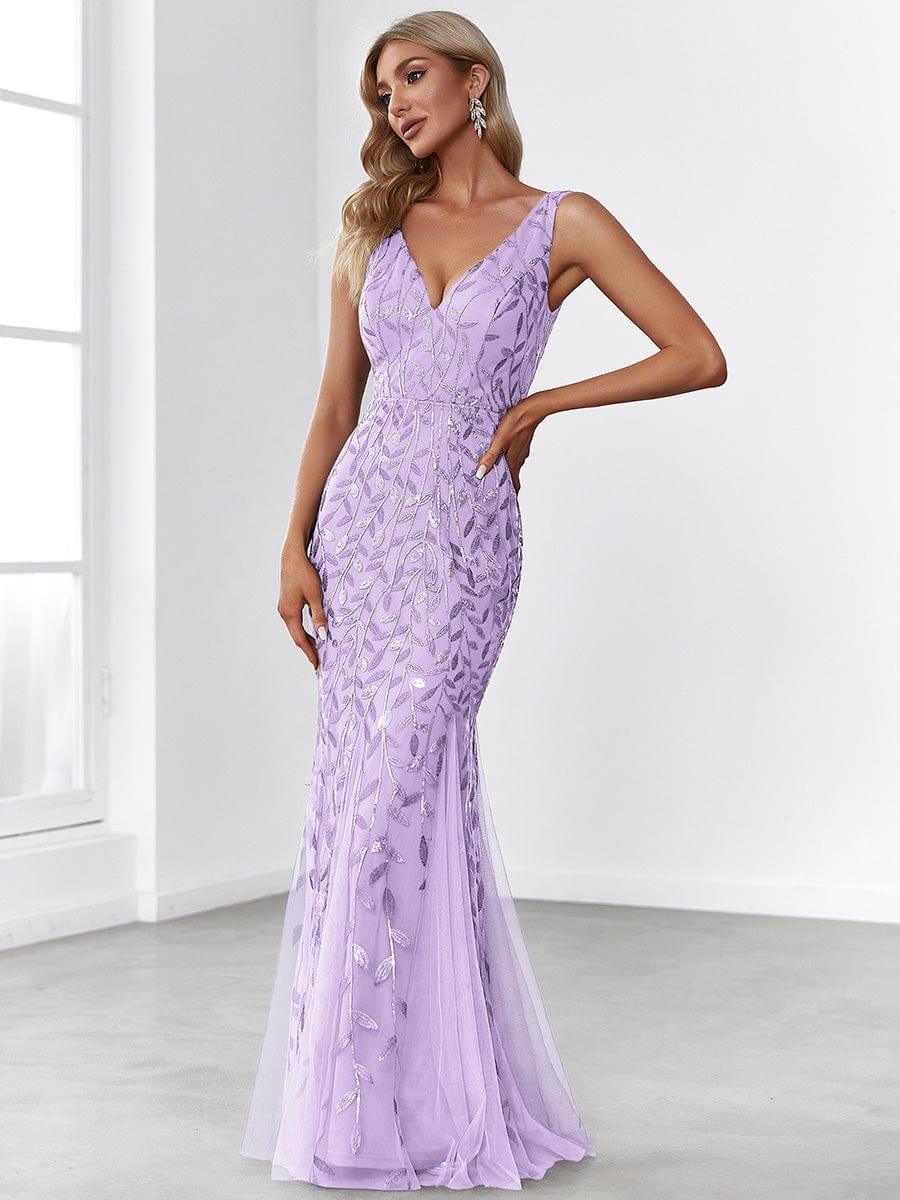 Straps Lavender Applique Sequin Mermaid Evening Dress #Color_Lavender