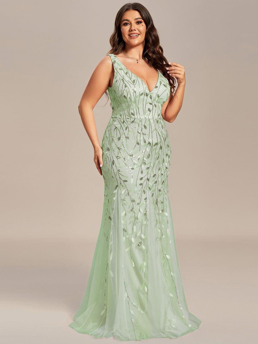 Straps Lavender Applique Sequin Mermaid Evening Dress #Color_Mint Green