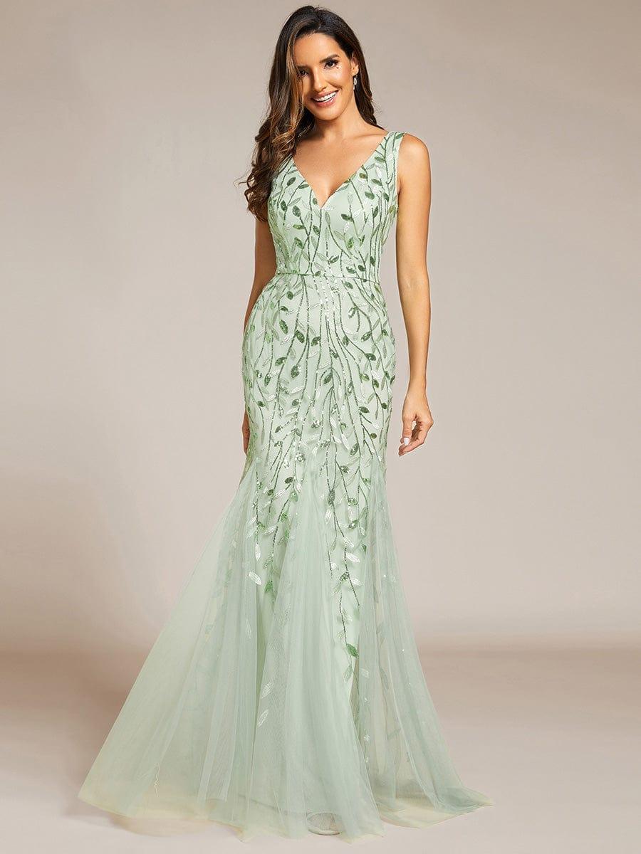 Straps Lavender Applique Sequin Mermaid Evening Dress #Color_Mint Green