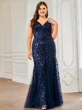 Plus Size V-Neck Sequin Long Mermaid Formal Dresses & Gowns