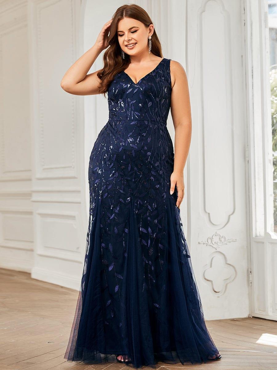 Plus Size V-Neck Sequin Long Mermaid Formal Dresses & Gowns