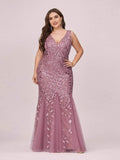 Plus Size V-Neck Sequin Long Mermaid Formal Dresses & Gowns