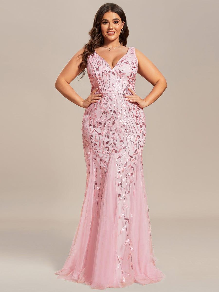 Plus Size V-Neck Sequin Long Mermaid Formal Dresses & Gowns