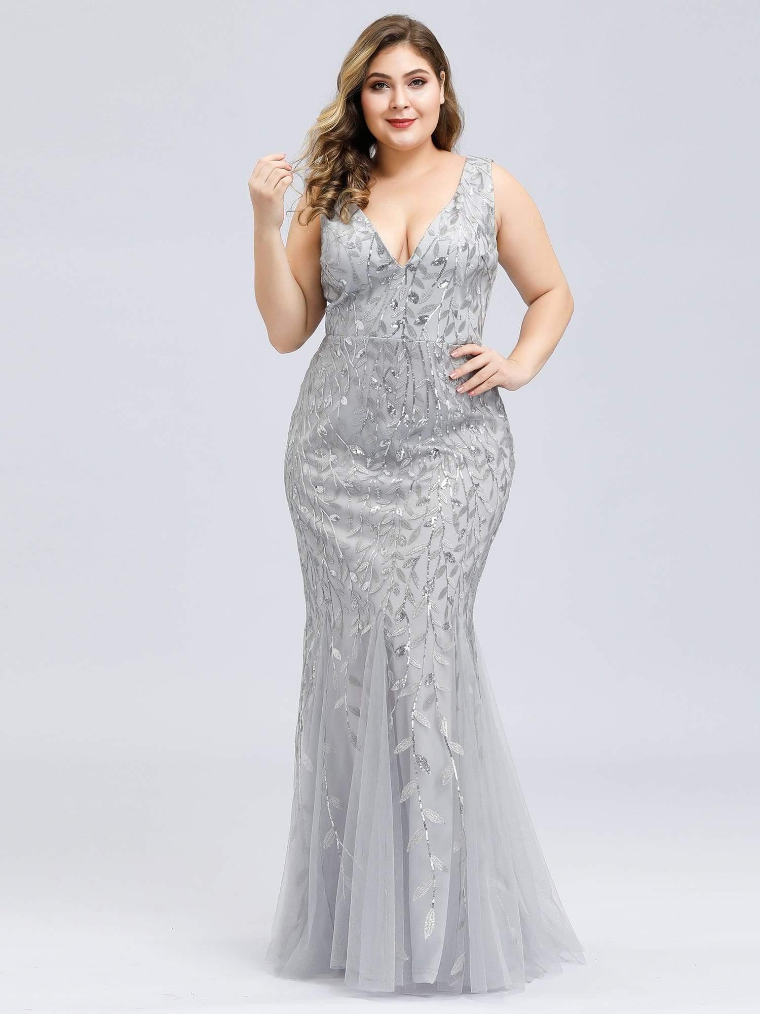 Plus Size V-Neck Sequin Long Mermaid Formal Dresses & Gowns