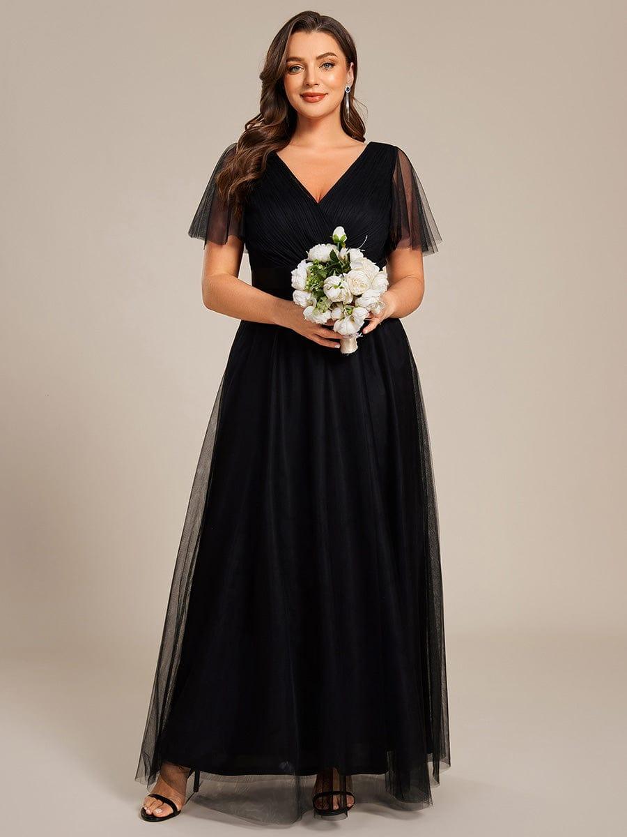 Plus Size V-Neck A-Line Tulle Formal Bridesmaid Dress
