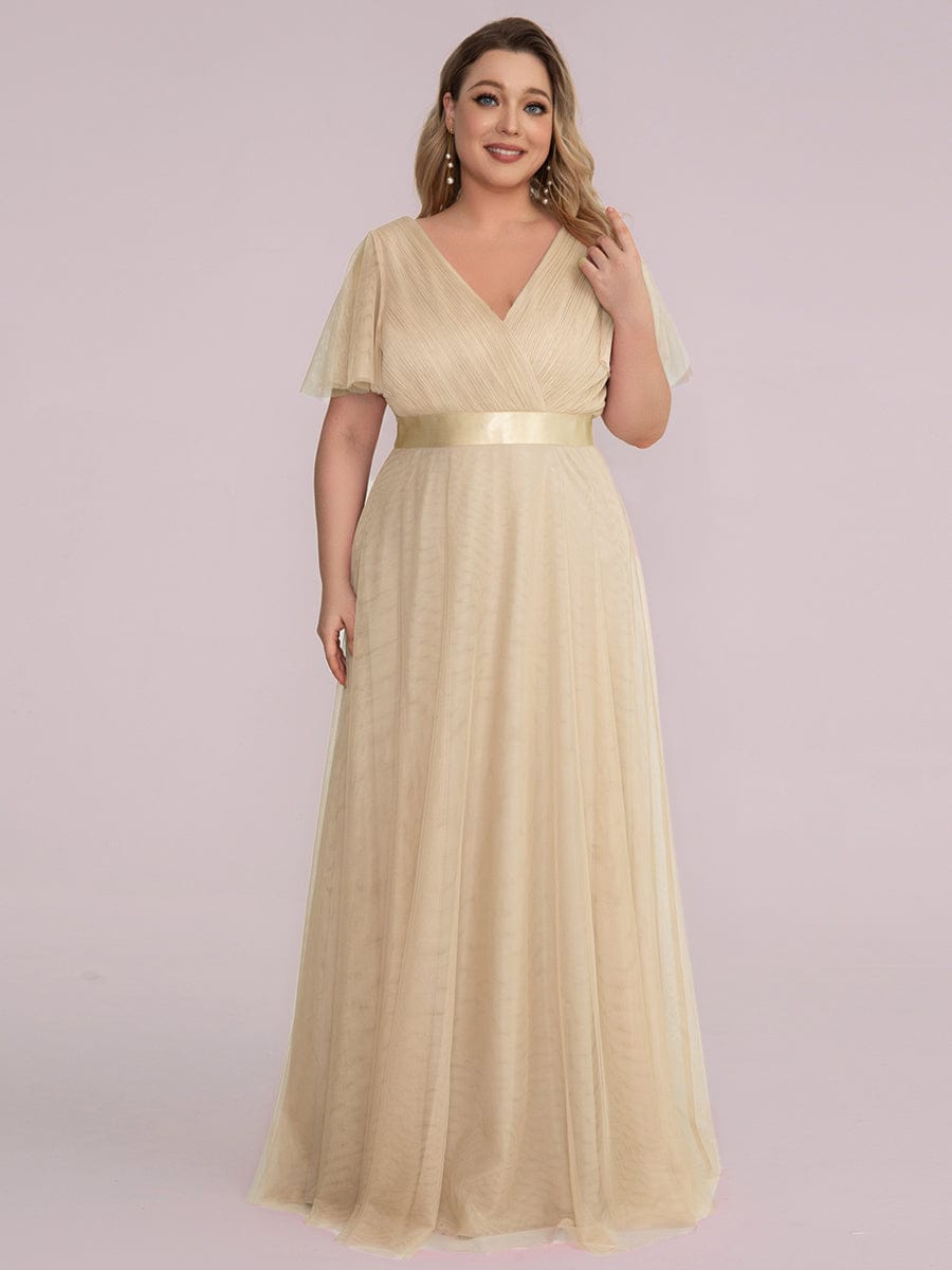 Plus Size V-Neck A-Line Tulle Formal Bridesmaid Dress