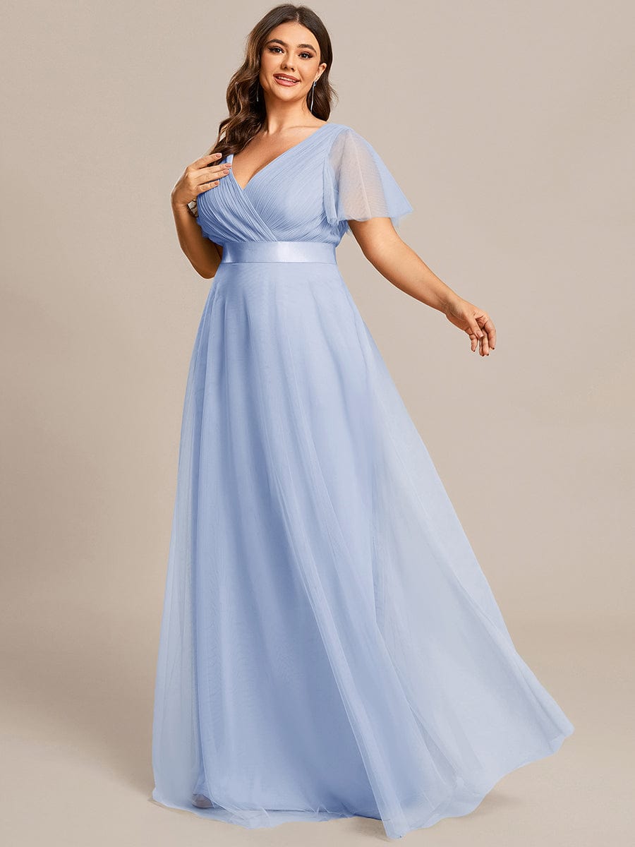 Plus Size V-Neck A-Line Tulle Formal Bridesmaid Dress