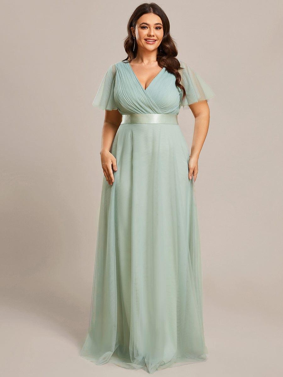 Plus Size V-Neck A-Line Tulle Formal Bridesmaid Dress