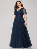 Plus Size V-Neck A-Line Tulle Formal Bridesmaid Dress