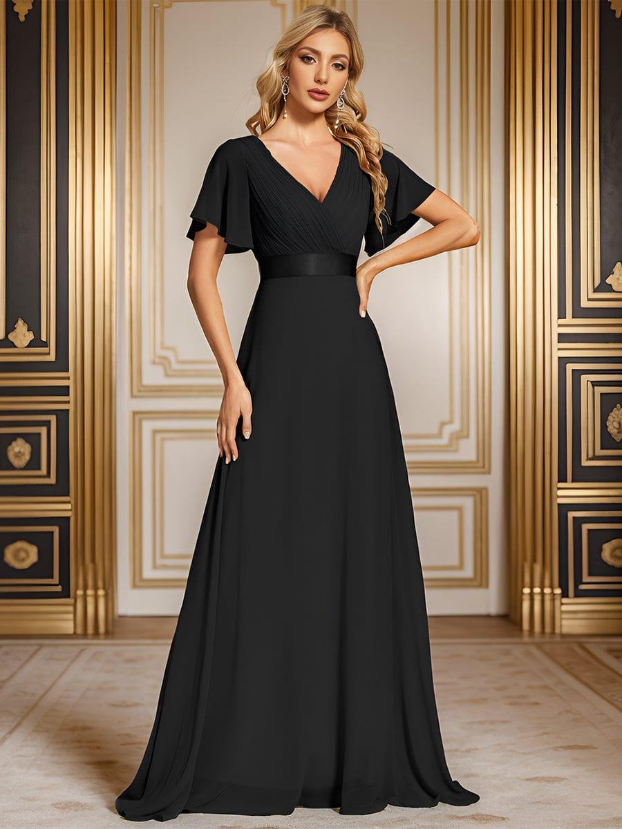 Sky Blue Chiffon Empire Waist Bridesmaid Dress #color_Black