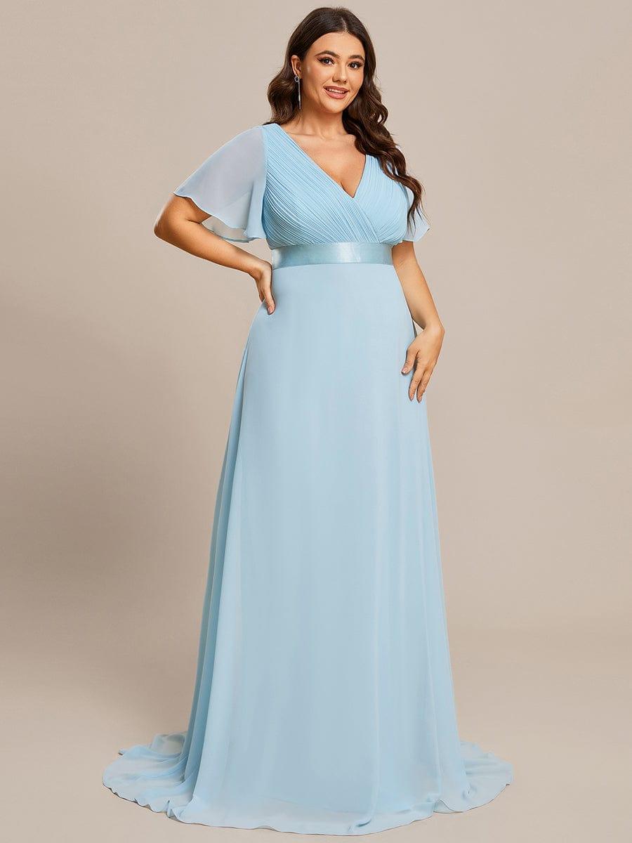 Plus Size V-Neck Chiffon A-Line Evening Dress with Short sleeves