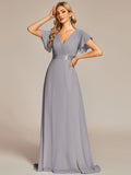 Dusty Blue Empire Waist Chiffon Bridesmaid Dress with Sleeves