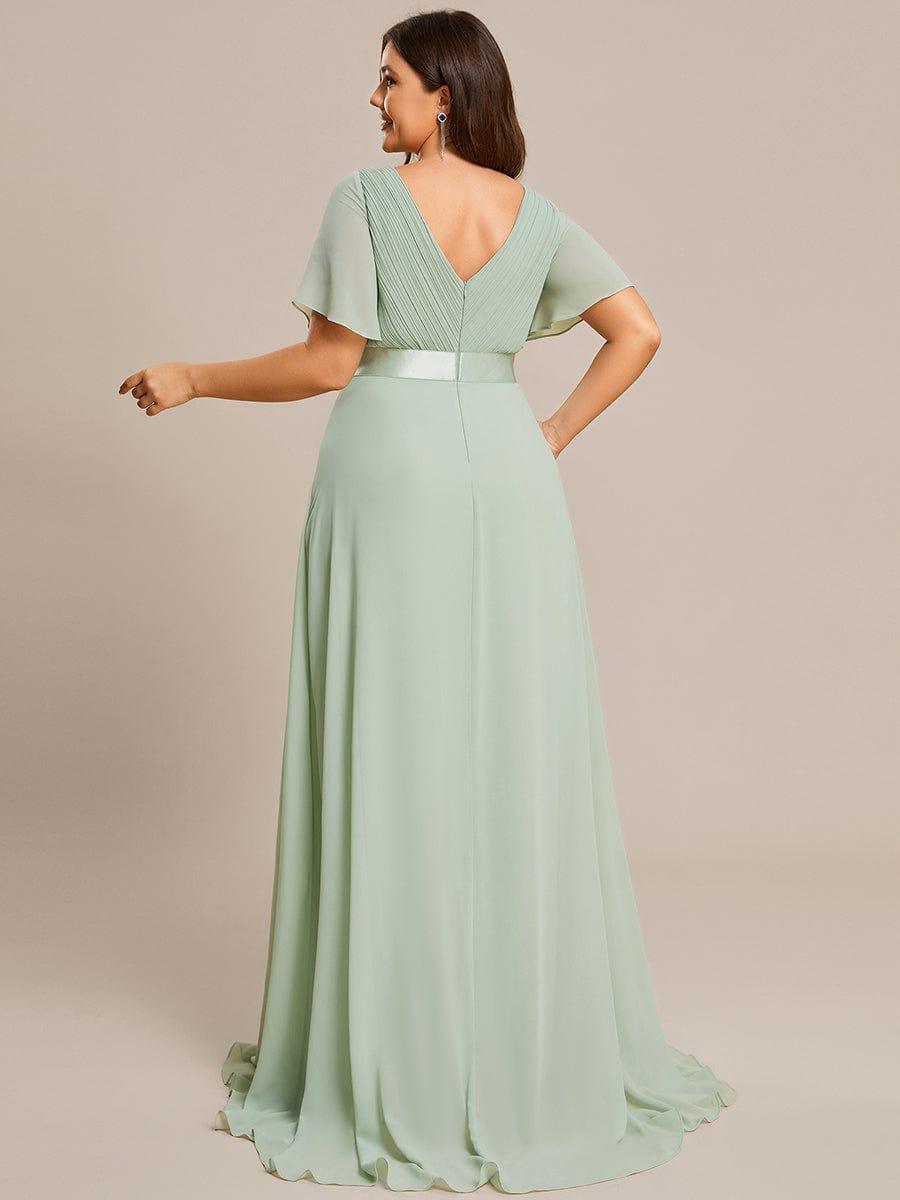 Plus Size V-Neck Chiffon A-Line Evening Dress with Short sleeves