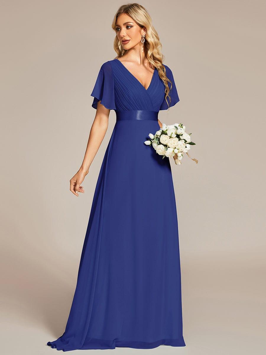 Elegant Pink V-Neck Chiffon A-Line Bridesmaid Dress#color_Sapphire Blue