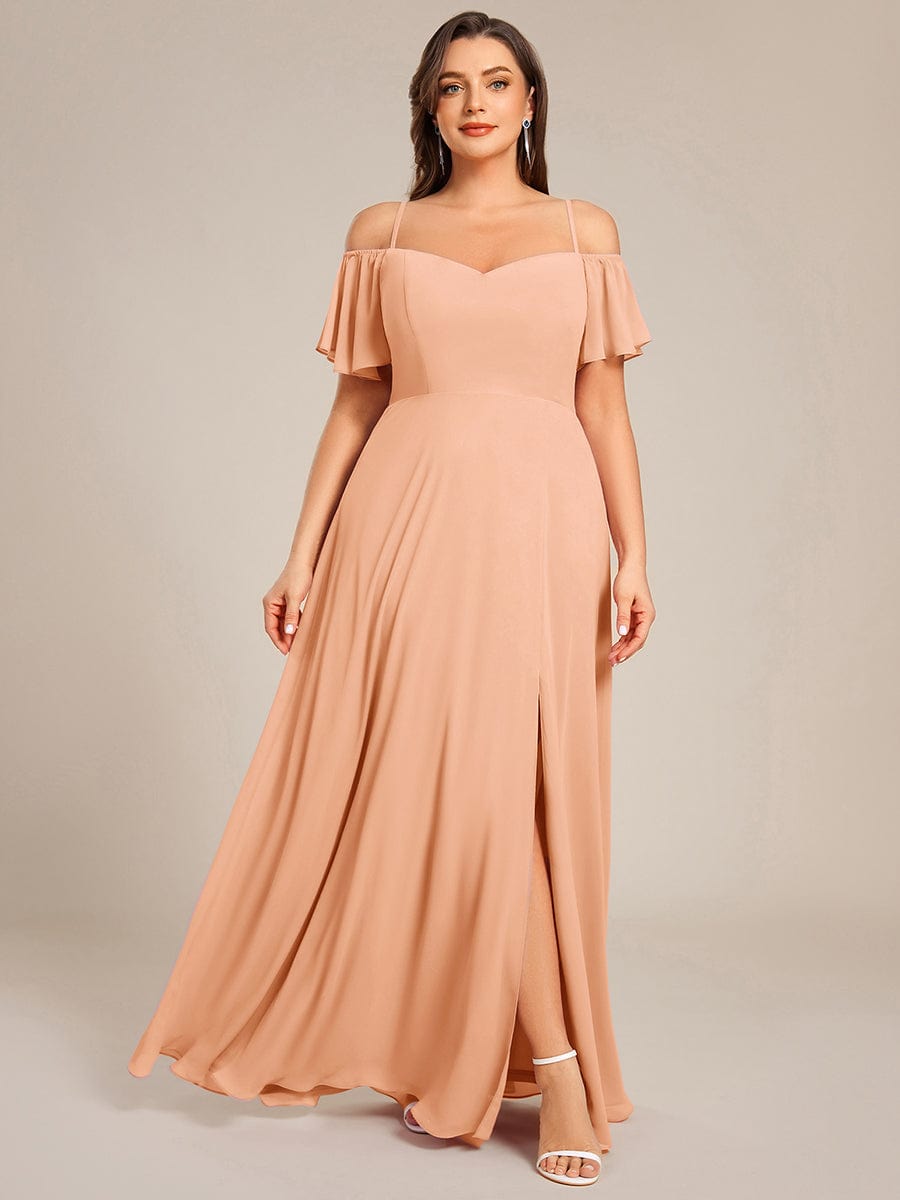 Cold Shoulder Sweetheart Chiffon Bridesmaid Dress with Slit