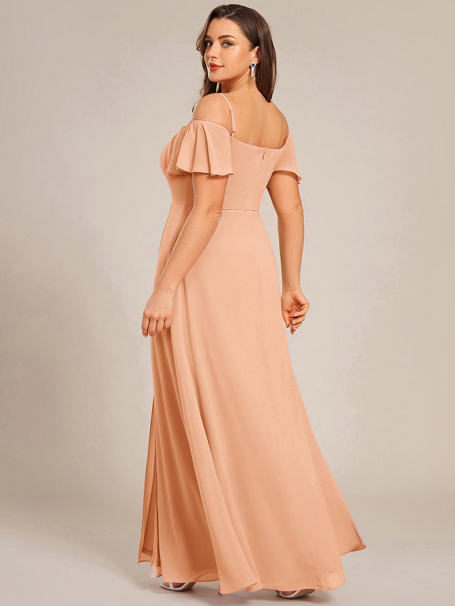 Cold Shoulder Sweetheart Chiffon Bridesmaid Dress with Slit