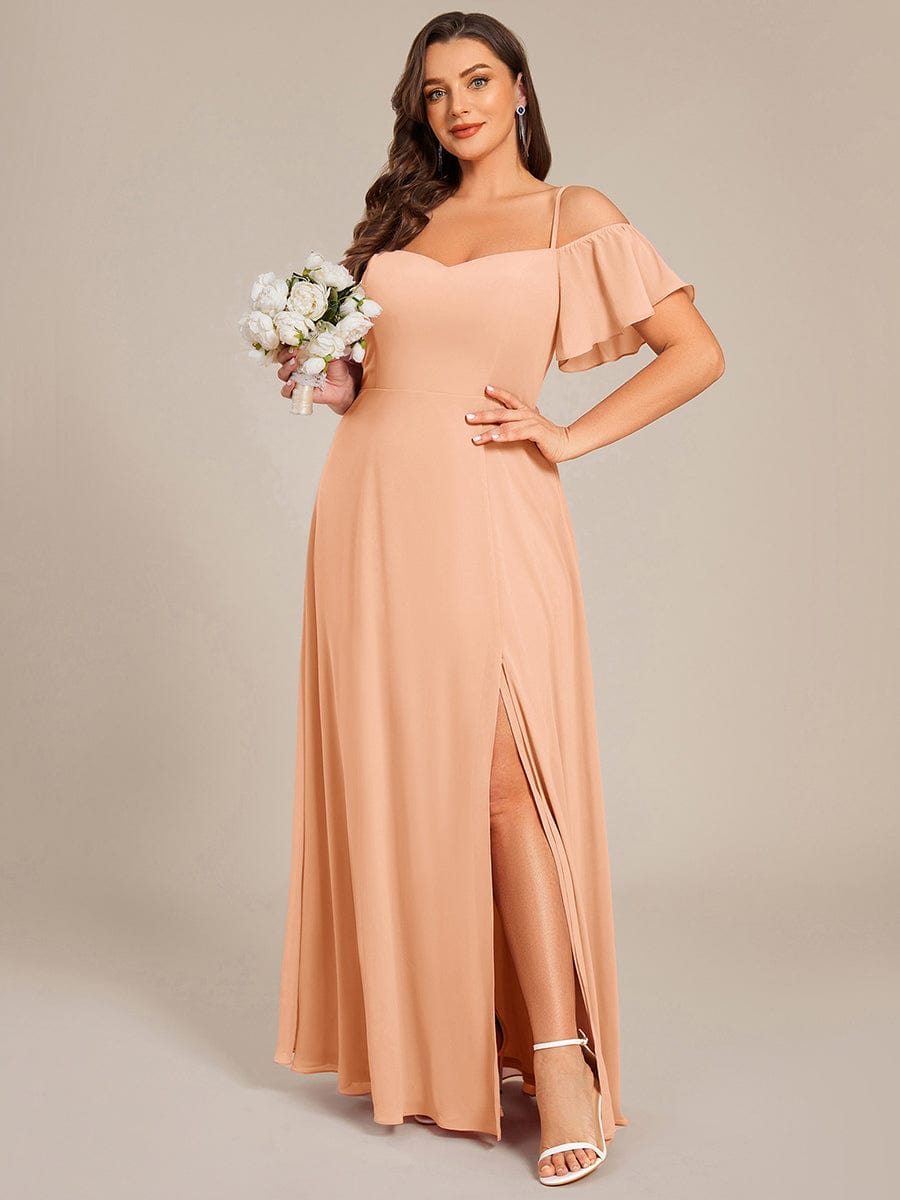 Cold Shoulder Sweetheart Chiffon Bridesmaid Dress with Slit