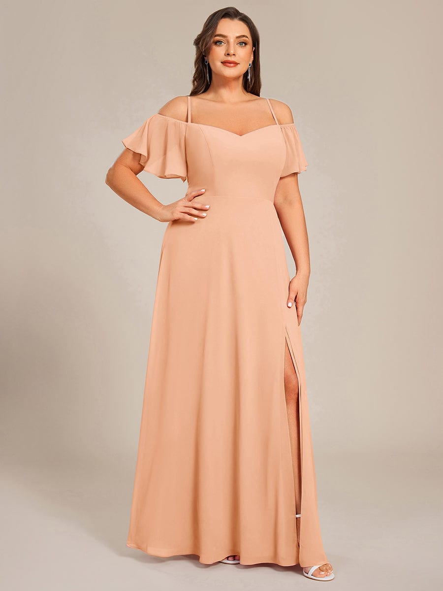 Cold Shoulder Sweetheart Chiffon Bridesmaid Dress with Slit