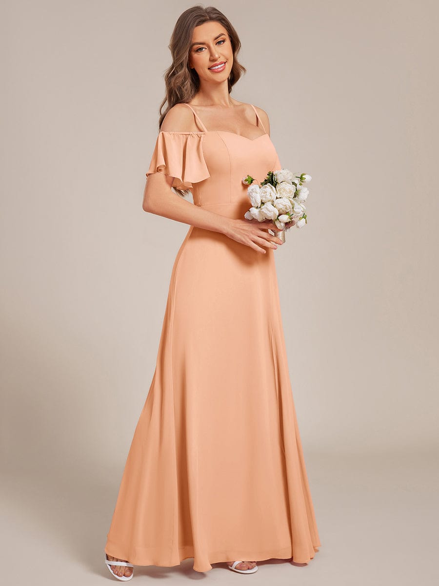 Cold Shoulder Sweetheart Chiffon Bridesmaid Dress with Slit
