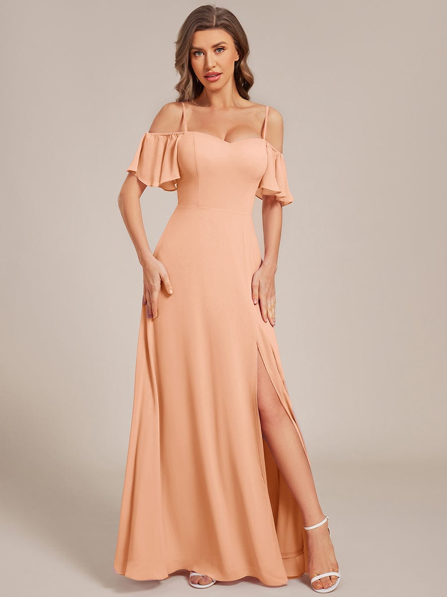 Cold Shoulder Sweetheart Chiffon Bridesmaid Dress with Slit