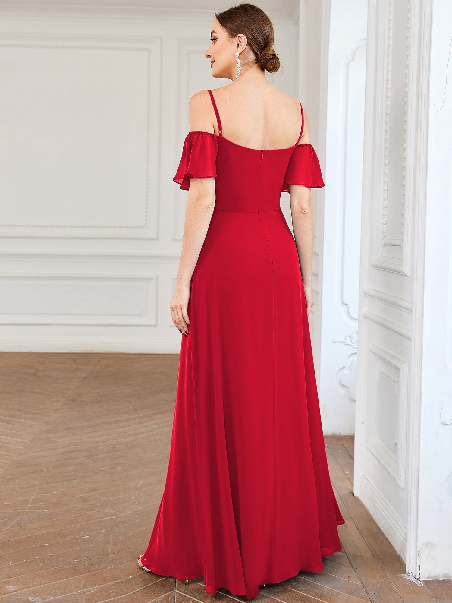 Cold Shoulder Sweetheart Chiffon Bridesmaid Dress with Slit