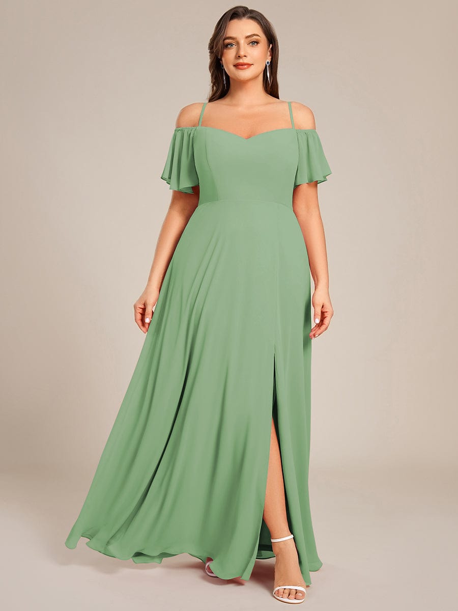 Cold Shoulder Sweetheart Chiffon Bridesmaid Dress with Slit