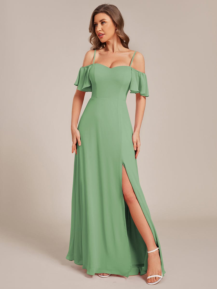 Cold Shoulder Sweetheart Chiffon Bridesmaid Dress with Slit