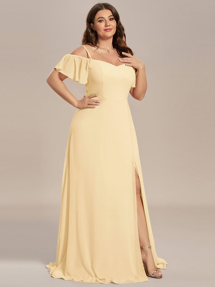 Cold Shoulder Sweetheart Chiffon Bridesmaid Dress with Slit