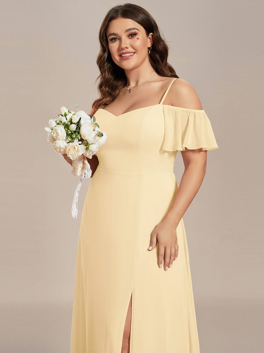 Cold Shoulder Sweetheart Chiffon Bridesmaid Dress with Slit