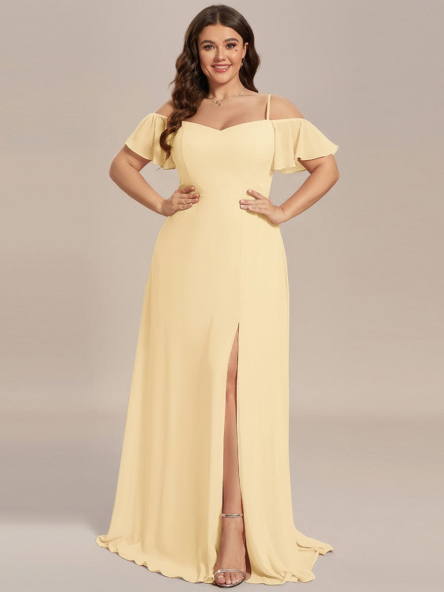 Cold Shoulder Sweetheart Chiffon Bridesmaid Dress with Slit