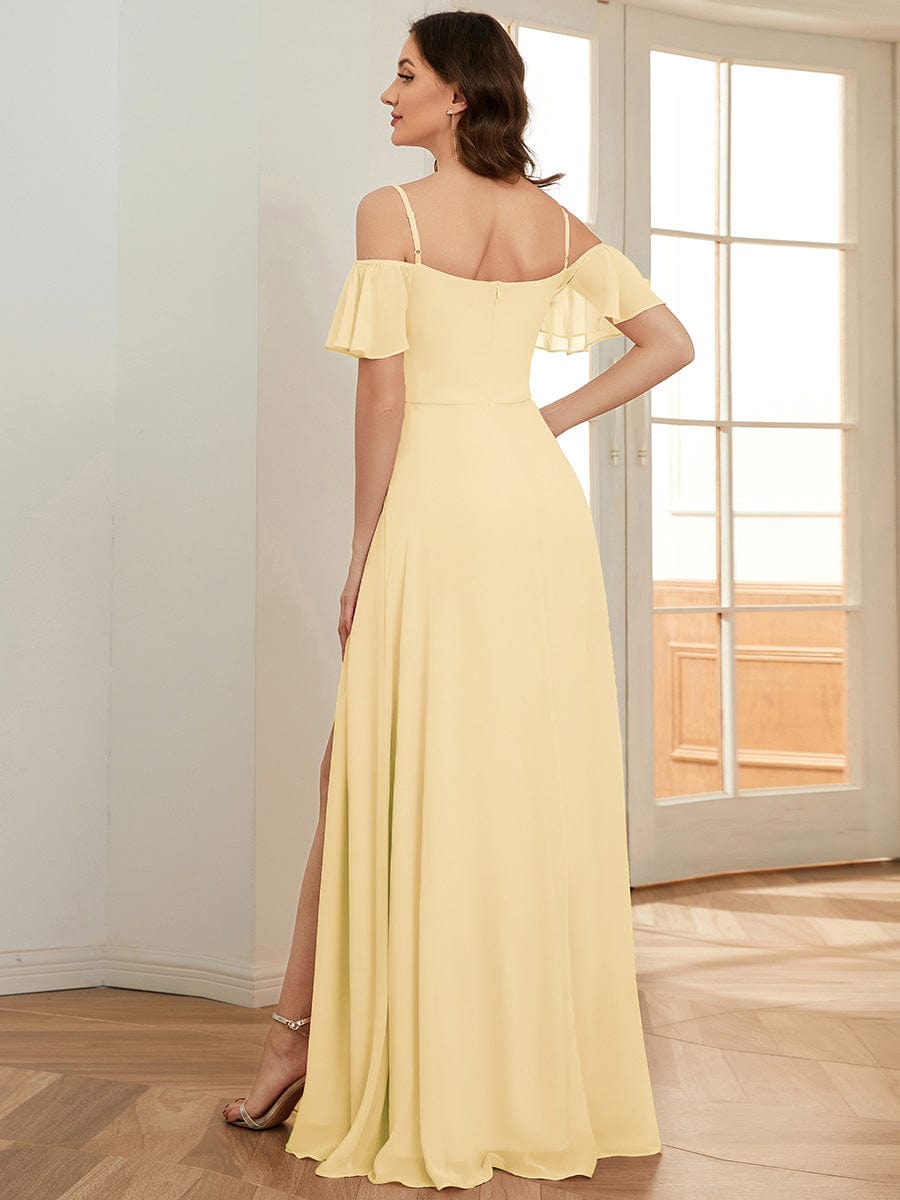 Cold Shoulder Sweetheart Chiffon Bridesmaid Dress with Slit
