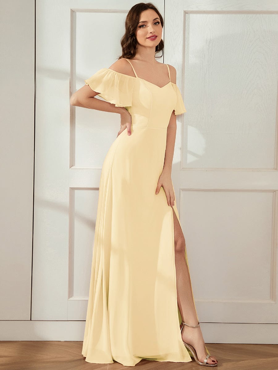 Cold Shoulder Sweetheart Chiffon Bridesmaid Dress with Slit