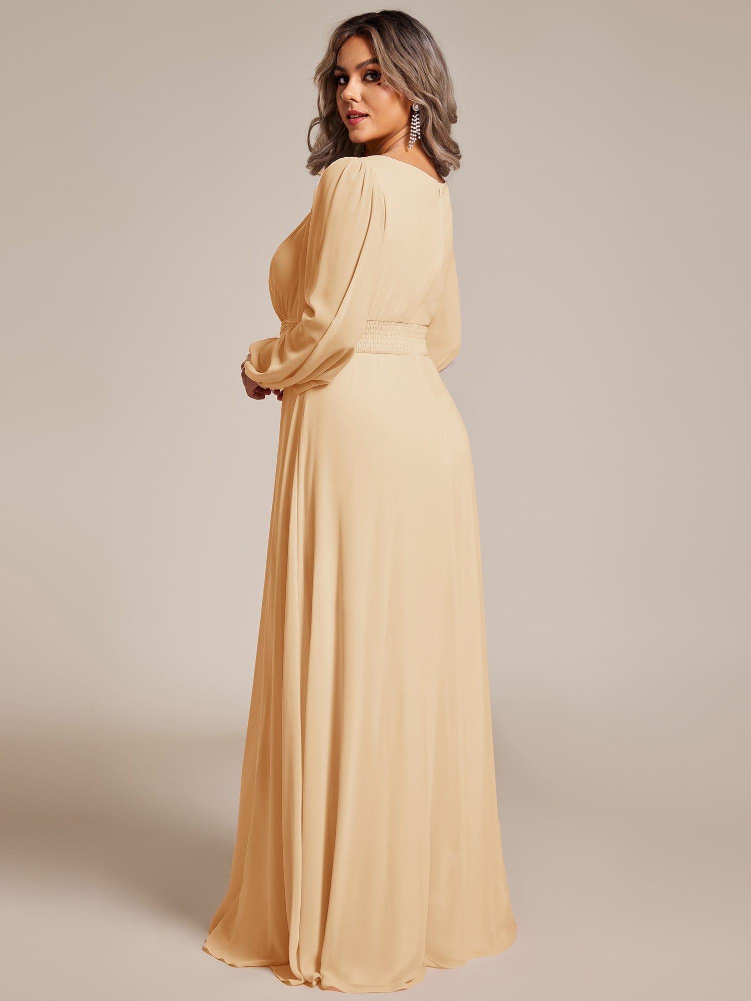 Elegant Long Sleeve A-Line Chiffon Mother Dress #color_Champagne