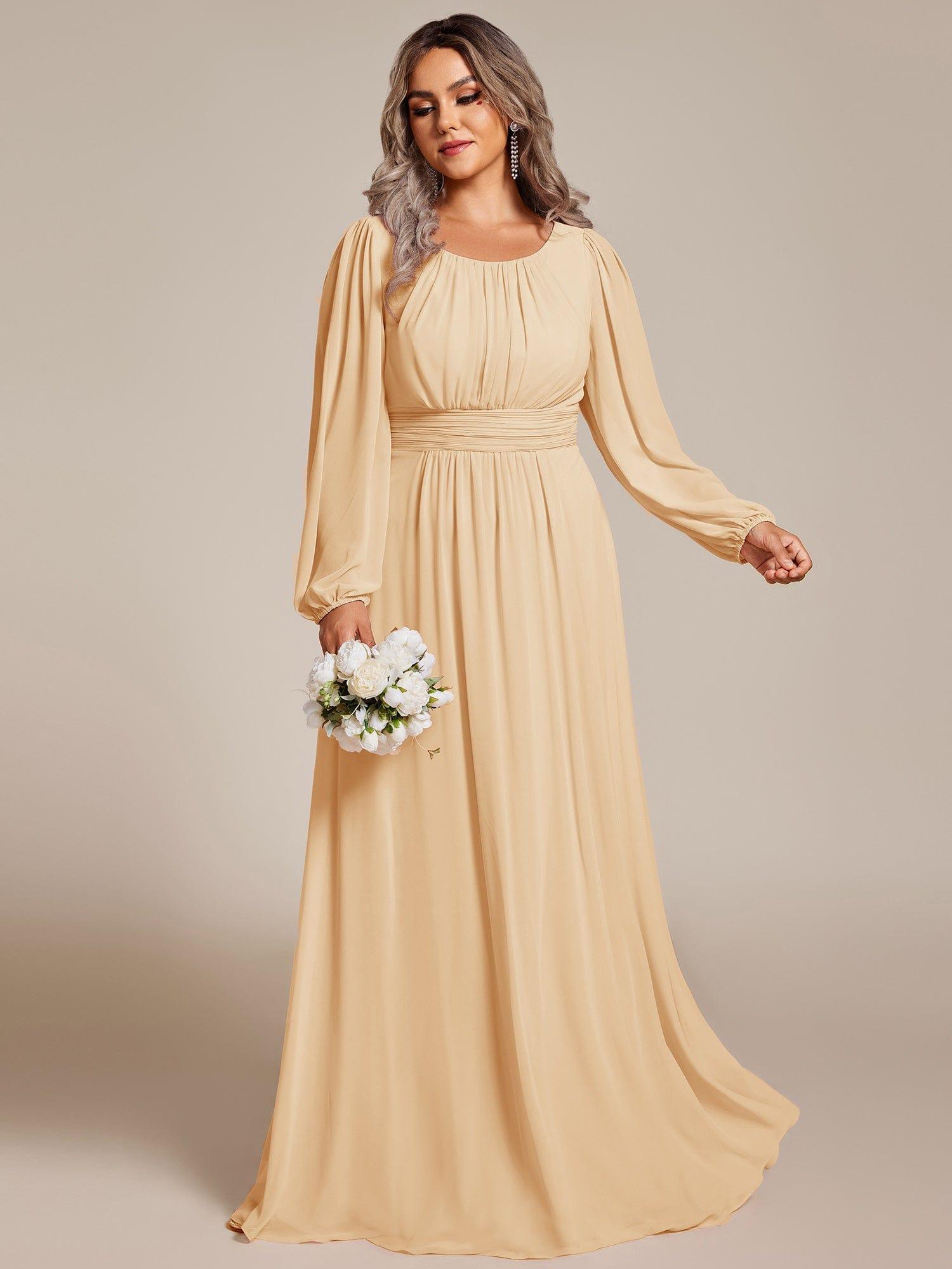 Elegant Long Sleeve A-Line Chiffon Mother Dress #color_Champagne