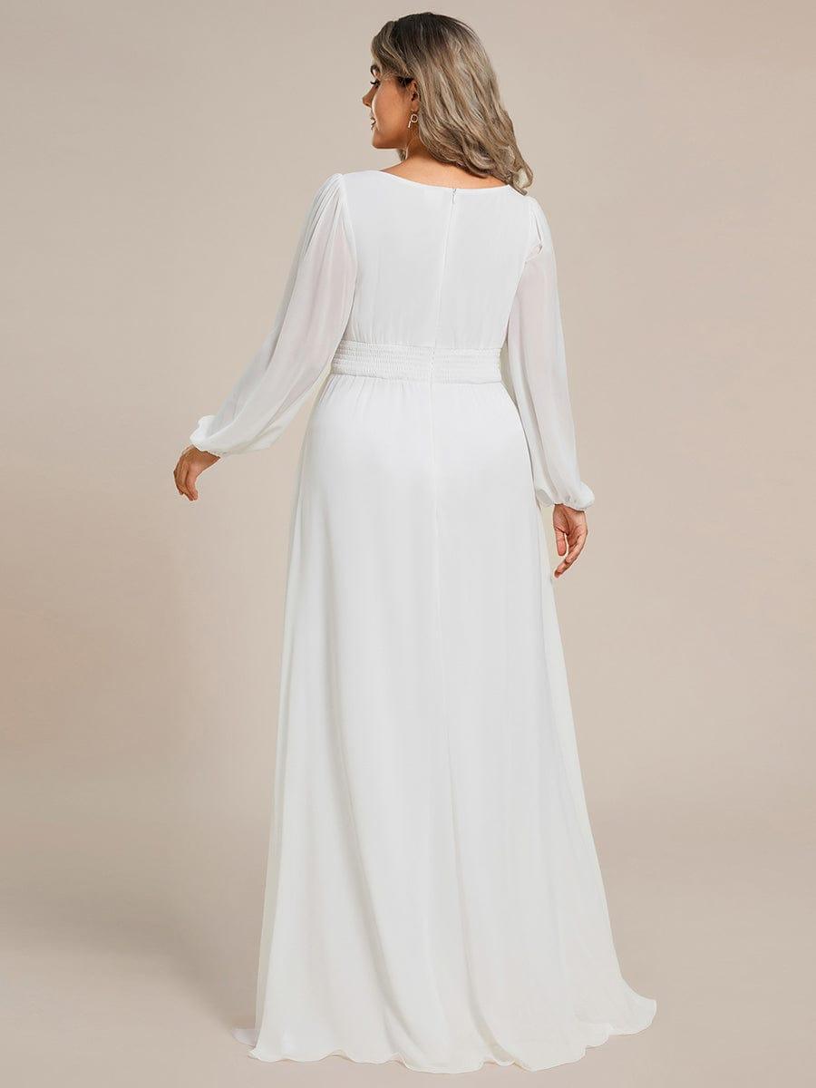 Elegant Crew Neck Chiffon Mother Dress wiith Puff Sleeve #color_White