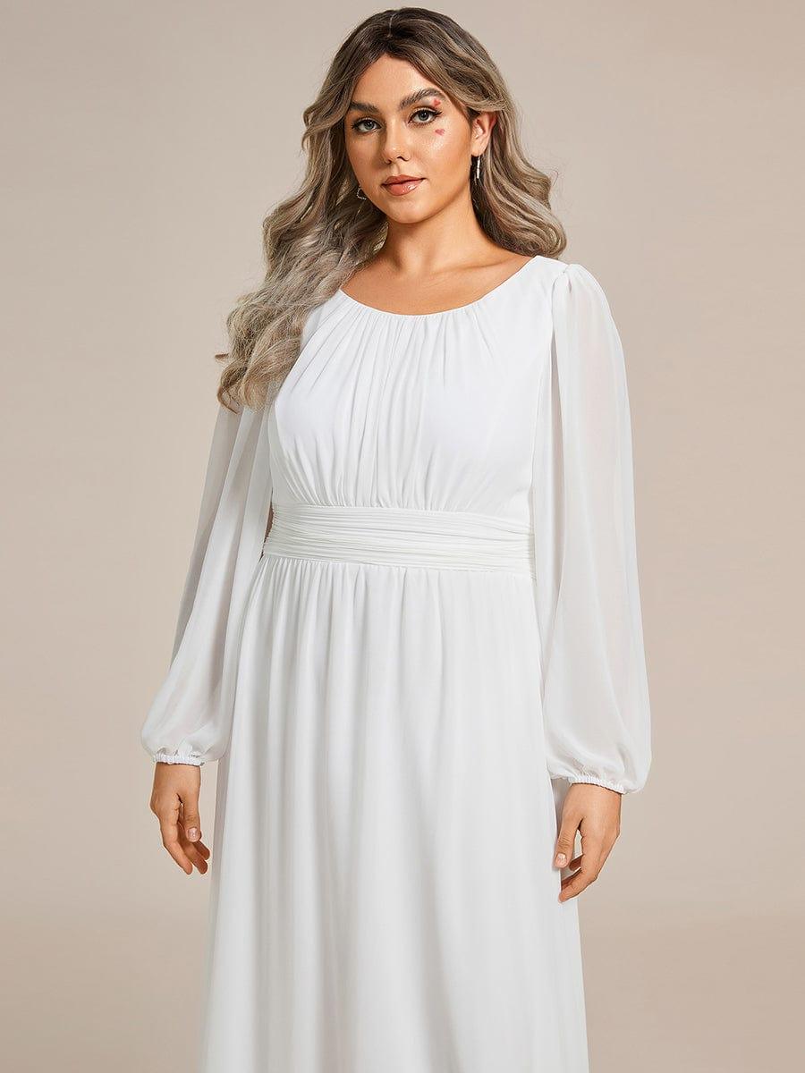 Elegant Crew Neck Chiffon Mother Dress wiith Puff Sleeve #color_White
