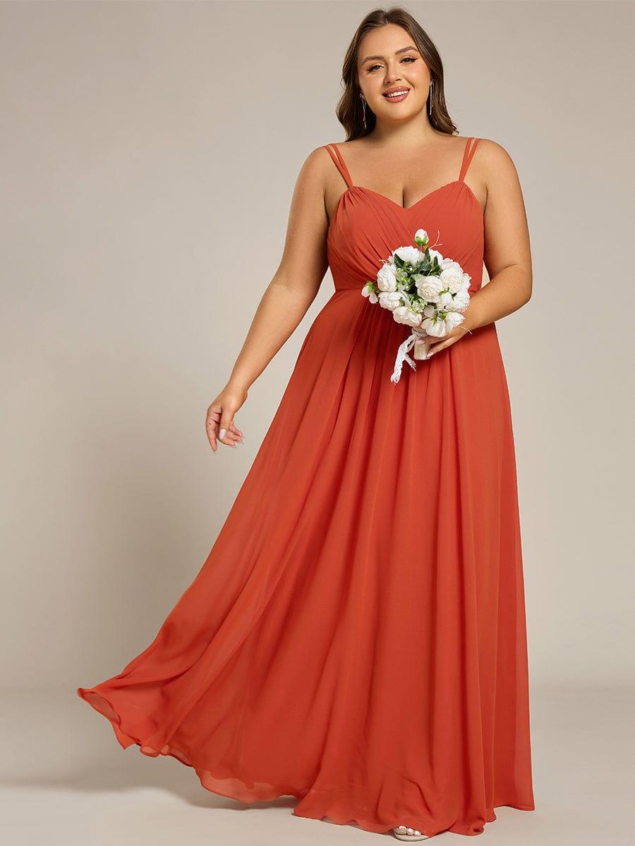Plus Size Spaghetti Straps Pleated Bridesmaid Dress with Open Back