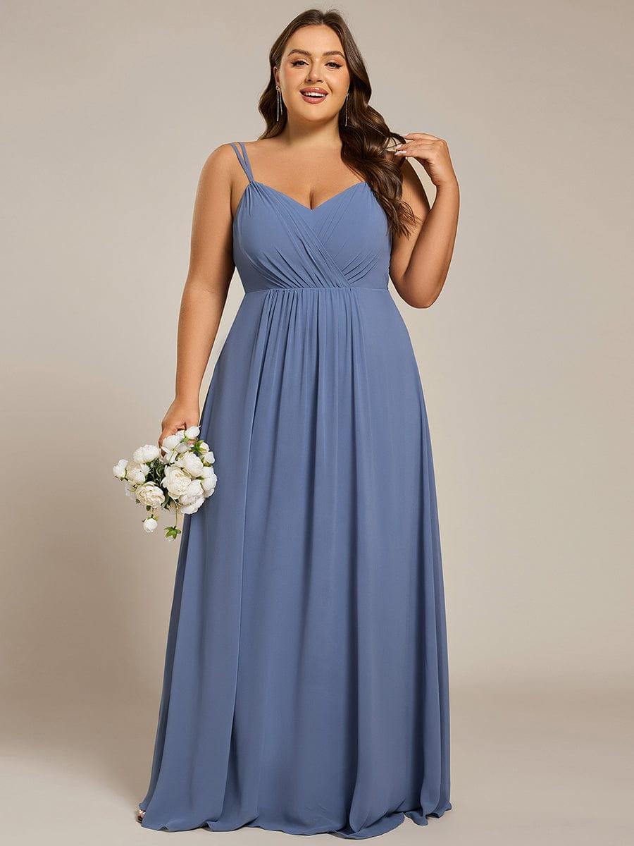 Plus Size Spaghetti Straps Pleated Bridesmaid Dress with Open Back