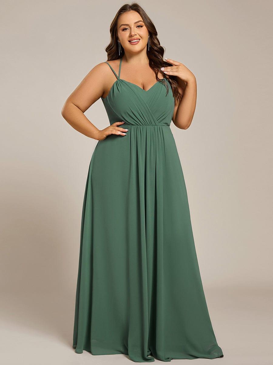 Plus Size Spaghetti Straps Pleated Bridesmaid Dress with Open Back