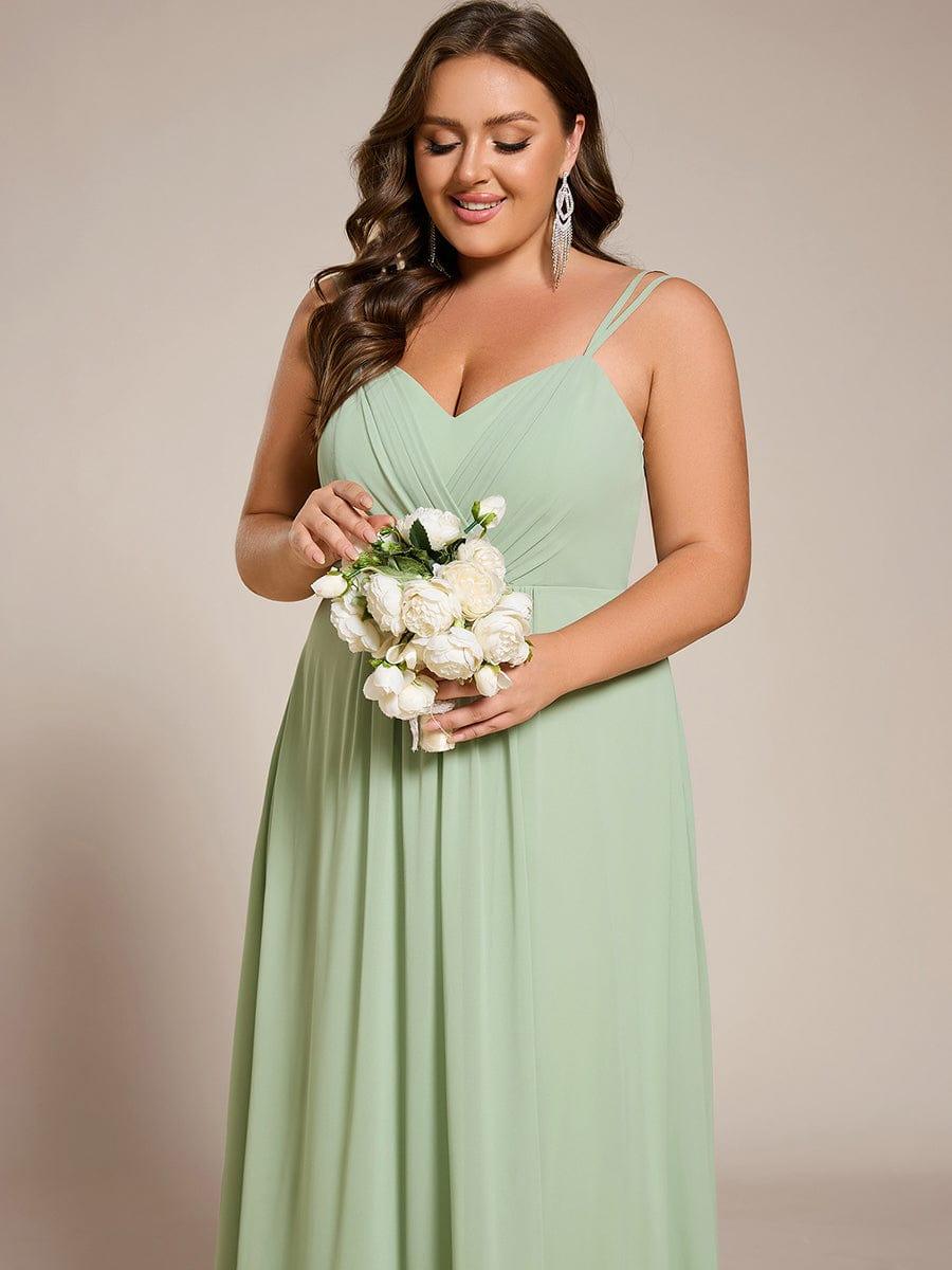 Plus Size Spaghetti Straps Pleated Bridesmaid Dress with Open Back