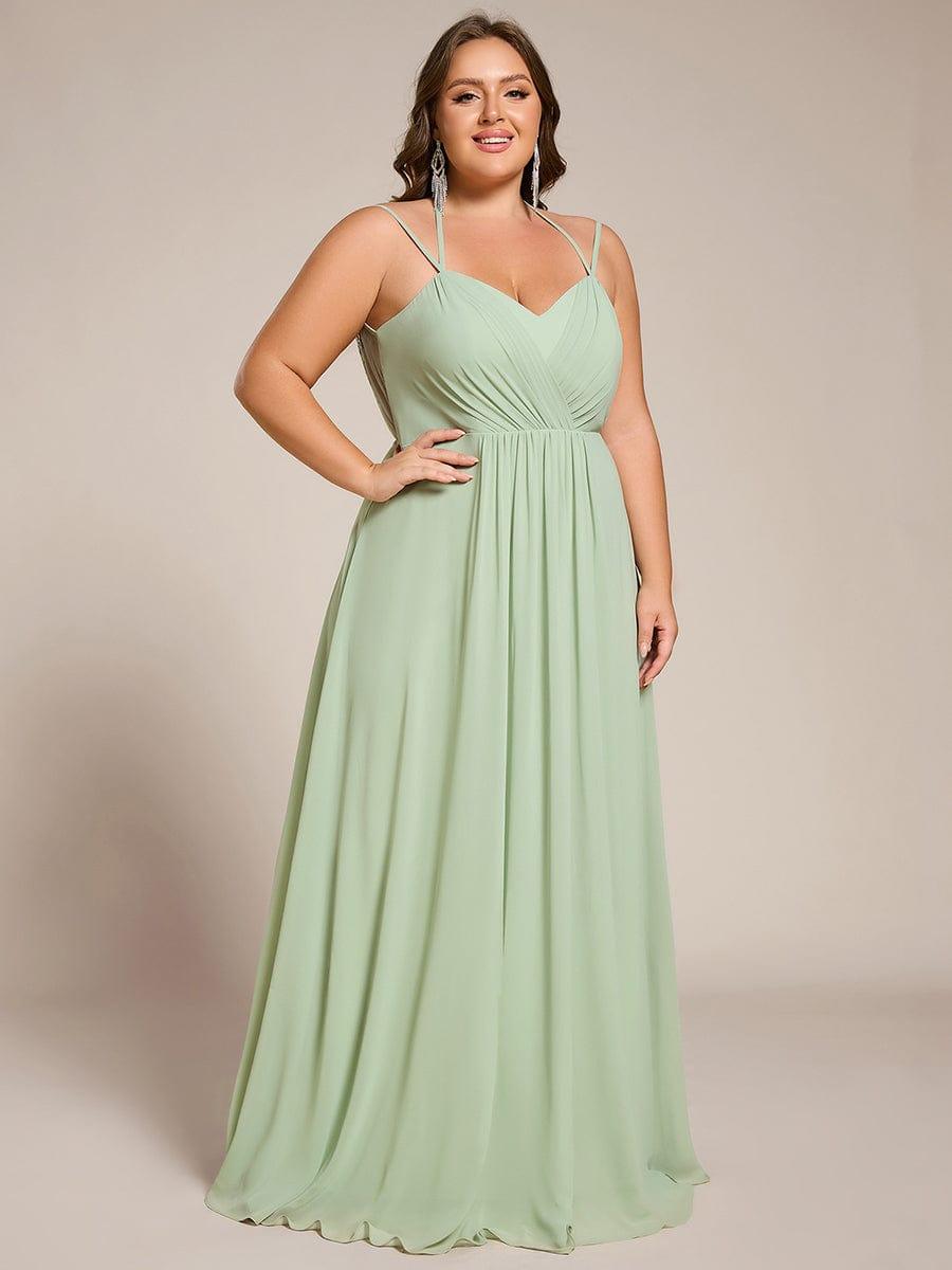 Plus Size Spaghetti Straps Pleated Bridesmaid Dress with Open Back