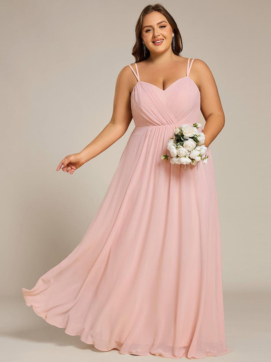 Plus Size Spaghetti Straps Pleated Bridesmaid Dress with Open Back