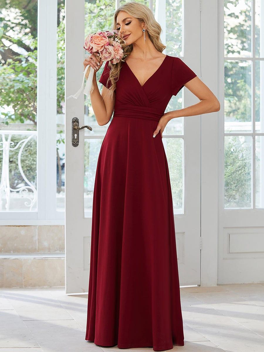 Stylish V-Neck Pleated A-Line Bridesmaid Dress