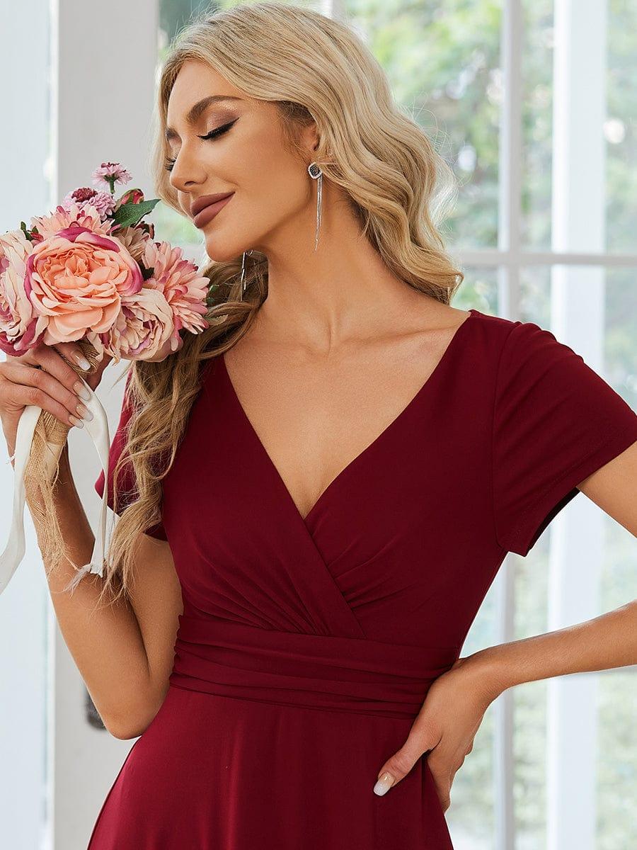 Stylish V-Neck Pleated A-Line Bridesmaid Dress