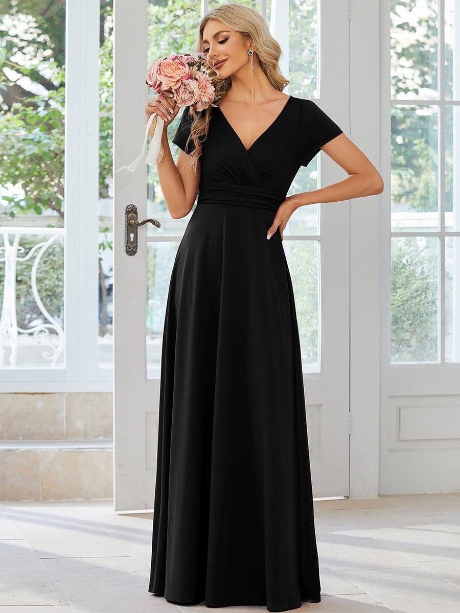 Stylish V-Neck Pleated A-Line Bridesmaid Dress