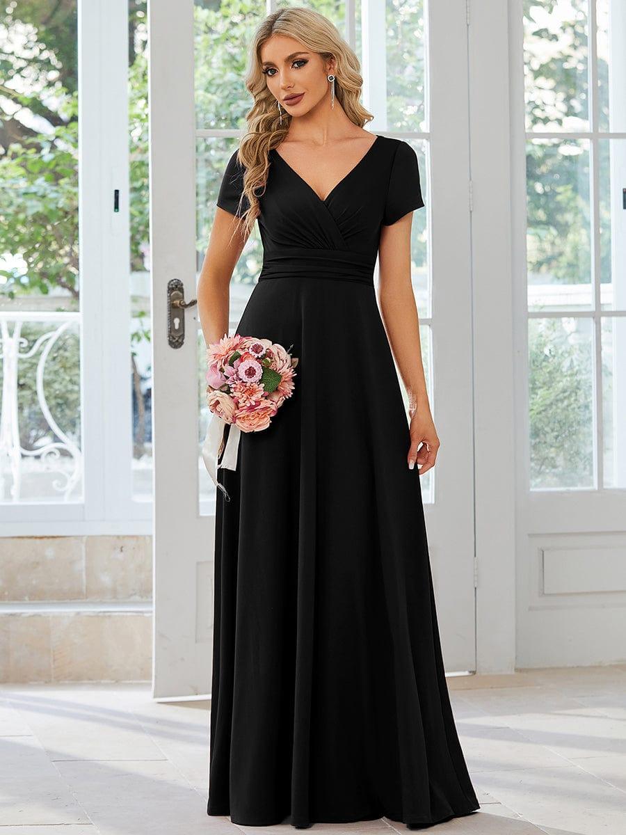 Stylish V-Neck Pleated A-Line Bridesmaid Dress